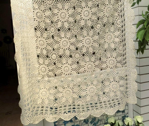Damanni Beige Cotton Handmade Crochet Lace Tablecloth Doilies - Square, 31 Inch by 31 Inch