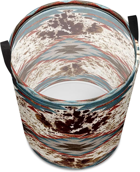 Western Aztec Cow Print Baby Laundry Hamper, Waterproof Storage Bin for Clothes Organizer, Room Decor