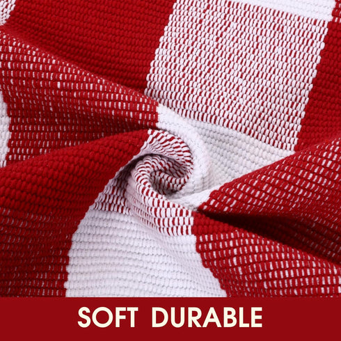 24 51 Inches Christmas Red and White Plaid Rug - x Outdoor Front Door Decor Mat Cotton Washable Hand-Woven Rug