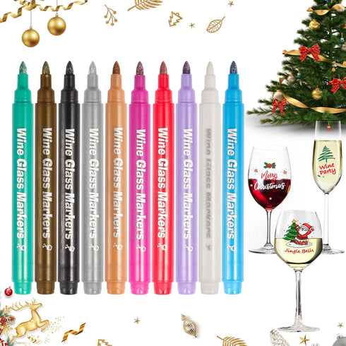 Adanluxe Metallic Wine Glass Markers, 10PCS Food Grade Non-Toxic Window Markers for Glass