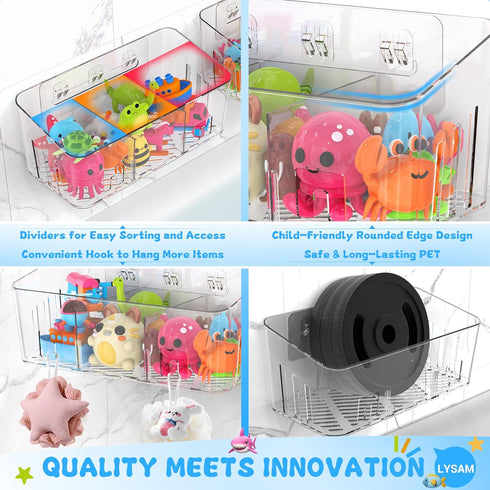 Lysam 2 Packs, 3 Bath Toy Storage Large Bath Toy Holder with Compartment, Quick Dry Bathtub Toy Organizer, Bath Tub Toy