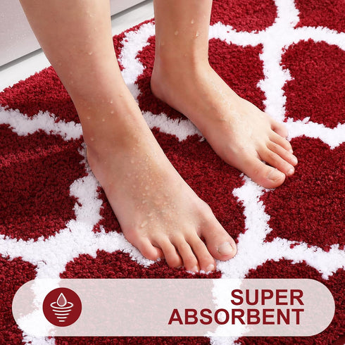 OLANLY Bathroom Rugs 47x17 | Soft Absorbent Microfiber Bath Mats, Non-Slip Shaggy Shower Carpet, Burgundy