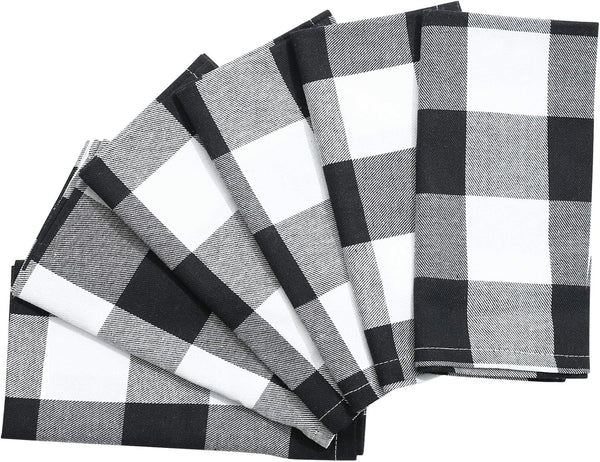 6 Buffalo Check Oversized Napkins, 17x17 Inches, Rustic Farmhouse Decor for Everyday Place Settings and BBQs