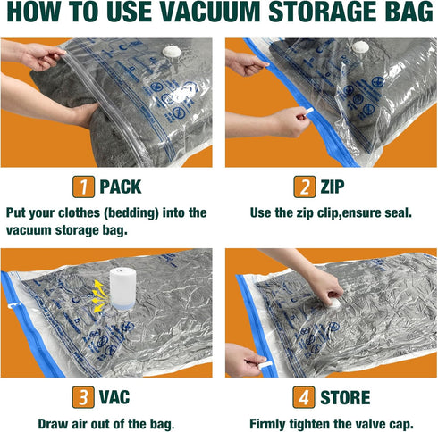 HIBAG Vacuum Storage Bags with Electric Pump, Jumbo 10 Pack Space Saver Bags for Clothes, Pillows, Blankets, Comforters