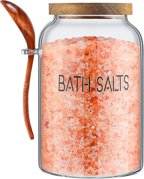 SiliFine 2 Pcs 94 oz Bath Salts Glass Jar with Wooden Lid,