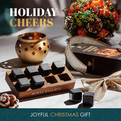 Whiskey Stones Gift Set by Royal Reserve - Artisan Crafted Reusable Chilling Rocks for Scotch and Bourbon Gifts