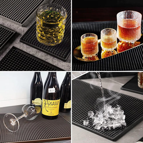 Bar Mat 6 x 12 Small Black, Coffee Mat for Home Bar, Spill Mat for Cocktail Bartender Kitchen Countertop