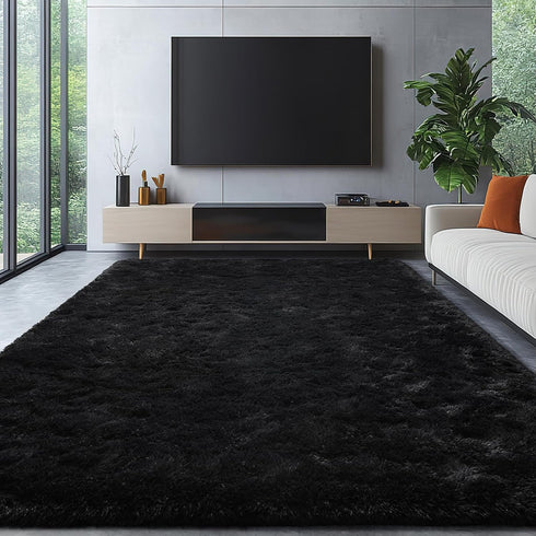 6x9 HOMORE Rugs for Living Room Black Fluffy Area Rug Modern Shag Rugs for Bedroom, Super Soft and Comfy Carpet, Cute