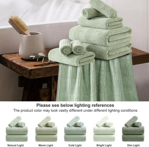 18 Set-6 Sheets,6 Towels,6 Set Pcs Green Woven Family Towels Bath Hand Washcloths Soft Polyester Towels Absorbent