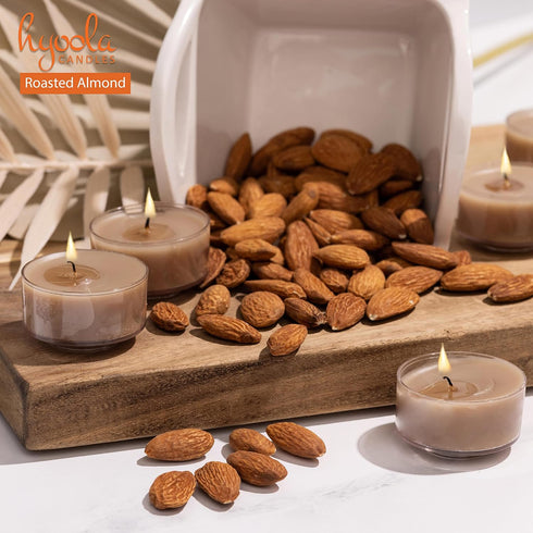 6 15 Pack HYOOLA Scented Tealight Candles - Clear Cup - Roasted Almonds Tealight Candles Scented - Hour Burn Time