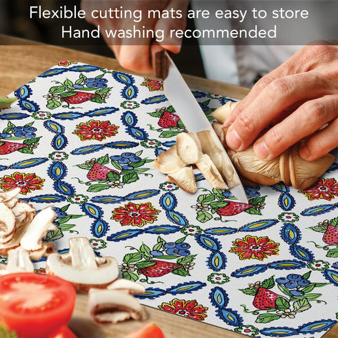 Cut N' Funnel Strawberry Garden Designer Flexible Cutting Board Mat, 15"x11.5", Made in the USA