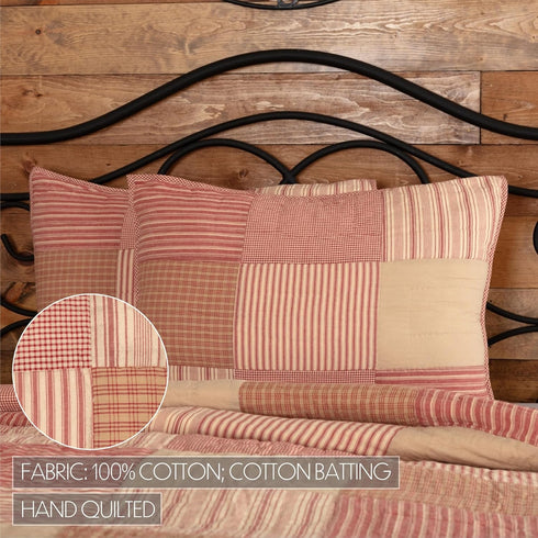 VHC Brands Sawyer Mill Red 100% Cotton Decorative Patchwork Standard Pillow Cover Sham 21x27