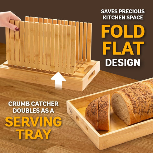 Bread Slicer for Homemade Bread - Bambuesi Upgraded Adjustable Bamboo Bread Cutter Board, Foldable Slicing Guide