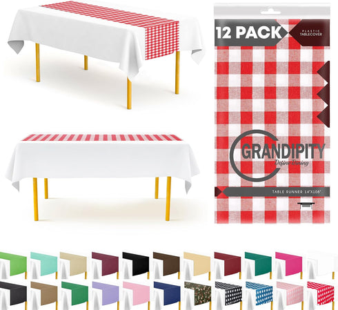 Red Gingham 12 Pack Checkered Premium Disposable Plastic Table Runner 14 x