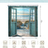Riyidecor Blue Beach Barn Door Shower Curtain, Ocean Coastal Rustic Scenery, 72Wx72H Inch, Polyester Waterproof with 12