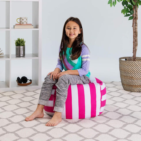 Posh Stuffable Kids Stuffed Animal Storage Bean Bag Chair Cover, Medium 27" - Children's Toy Organizer, Canvas Stripes
