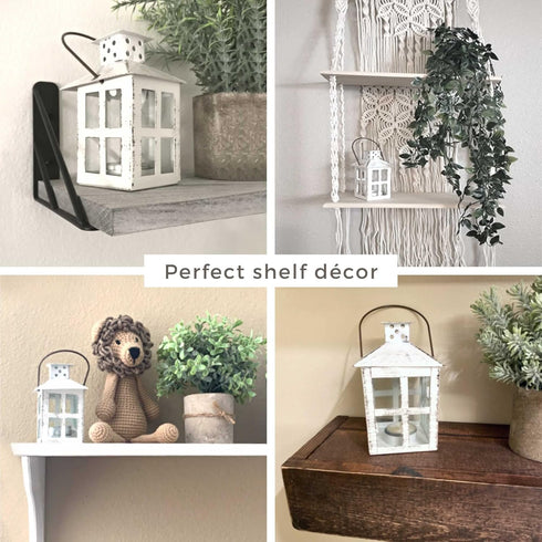 Kate Aspen Rustic Farmhouse Decor, White Candle Holder Lantern, 7.5 Inch, Wedding Decoration, Centerpiece