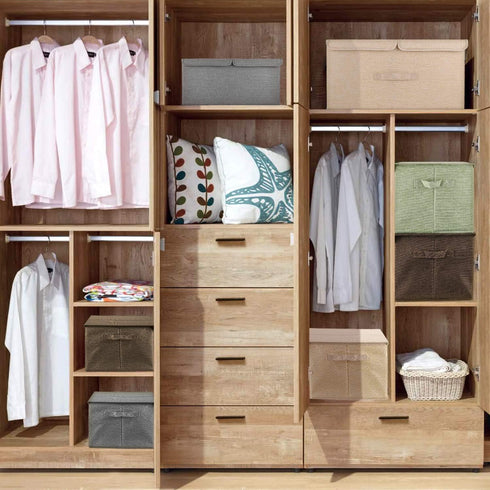 2 Pack Storage Boxes with Lids and Handles | Collapsible Linen Storage Bins Organizer Containers for Home Bedroom Office