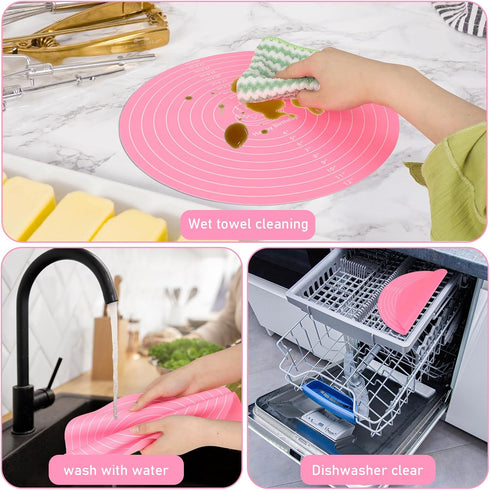 Silicone Baking Mat Cake Mat, Round with Measurements for Pastry Baking Sheet, Non-Stick, Pink