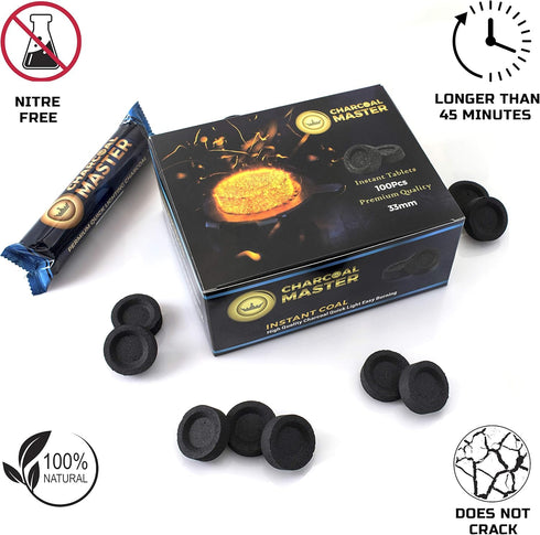 Quick Light Charcoal Tablets for Incense, 33mm Capsules, Set of 100 Charcoal Disks per Box