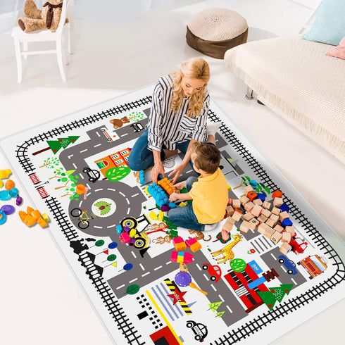 5x7ft 78.7X 59 INCH) Kids Town Road Play Rug - Car Playmat, Kids Rugs for Playroom Car Mat Town City Road Traffic Rugs