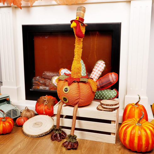 FORUP 32 Inch Thanksgiving Turkey Doll for Autumn Fall Harvest Halloween Home Decorations, Male Table Decoration