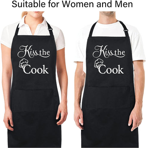 Xornis 100% Cotton Funny Apron with 2 Pockets - Adjustable Bib Black Apron for Men Women BBQ Grilling Gifts Cooking