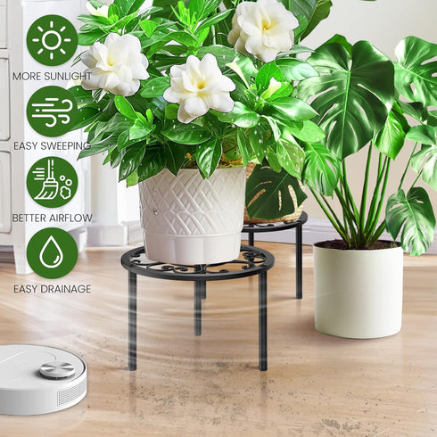 2-Pack 10-inch TOSKING Heavy Duty Metal Plant Stands - Decorative Round Plant Stand, Adjustable Leveling Feet