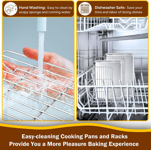 P&P CHEF Toaster Oven Pans with Racks Set of 2, Stainless Steel Small Baking Pan Sheet for Oven Cooking