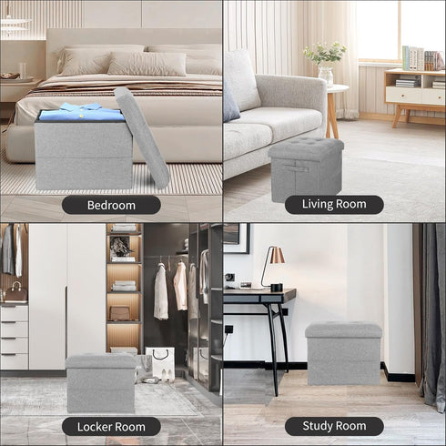 350lbs 17x13x13in, Folding Storage Ottoman, Linen Footstool Bench with Thicker Foam Padded Seat. Ottoman Foot Rest