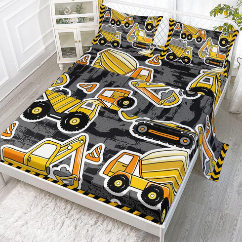 Datura home Construction Truck 4Pcs Twin Sheet Set - 1 Flat Sheet, 1 Fitted