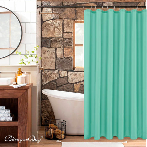 Biscaynebay Quality Fabric Shower Curtain Liners, 72 Inch Teal Water Resistant Bathroom Curtains
