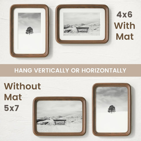 5x7 5 7 4x6 Picture Frame, USA-Sourced Natural Walnut Wood Photo Frame with Tempered Glass, Handcrafted Rounded Corner