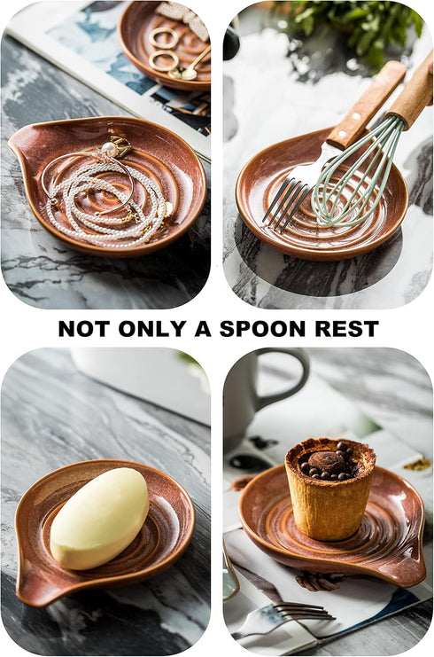 LAUCHUH Spoon Rest - Ceramic Holder for Kitchen Counter, Large Utensil Rest for Ladle, Spoons, Spatula, Tongs, 5