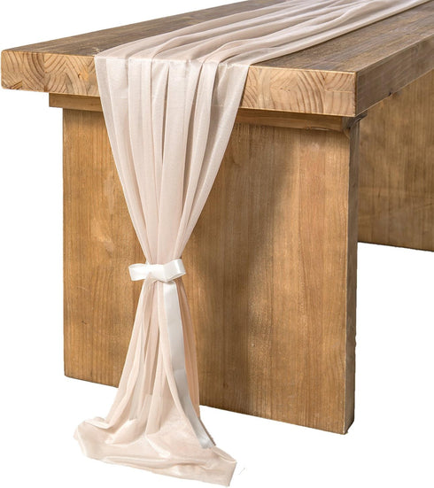 Ling's Moment 10Ft Nude Sheer Chiffon Table Runner with Silver Sparkle for Elegant Wedding, Rustic Boho Party