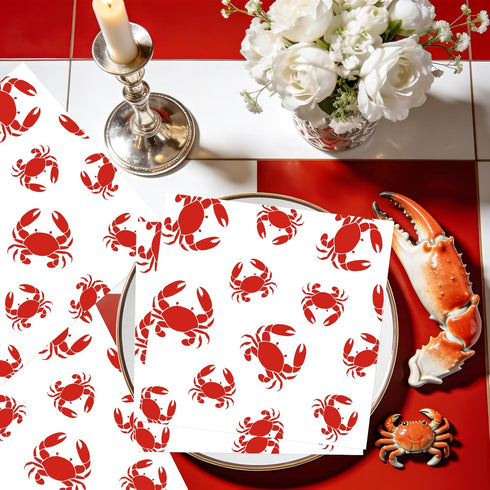 50 Summer 6.5 6.5 Inches Crab Boil Party Supplies - Pcs Crab Theme Seafood Boil Napkins Disposable, Red Crabs Party