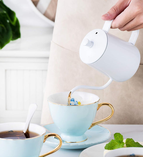 Set Set 6 (FD-TCS02 (6), 7oz) Jusalpha Fine China Tea Cup and Saucer Coffee Cup with Saucer and Spoon of blue