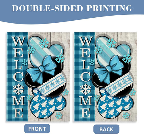 Welcome Winter Decorative Garden Flag, Blue Plaid Check Snowflake Farmhouse Yard Decorations, Seasonal Outdoor Decor