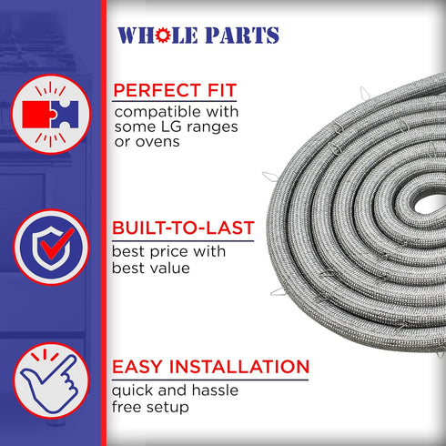 Whole Parts Range Oven Door Seal Gasket with 25 Mounting Clips, Part# MFZ63174202, Replacement for LG Ranges