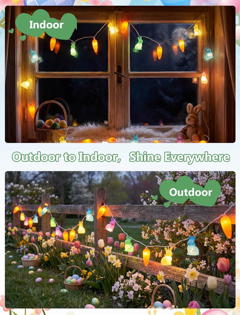 8.5ft 10 Count Easter Bunny Carrot String Lights, Connectable Plug in Rabbit Light, UL Certified Multicolor Decor