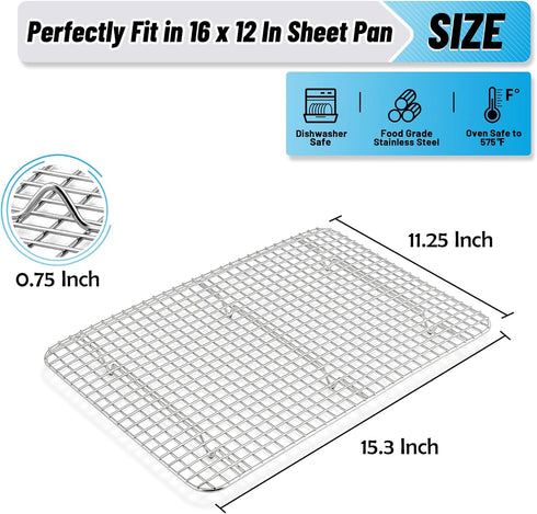 TeamFar Cooling Racks, 2 Pack Stainless Steel Grid Wire Rack for Baking Roasting Grilling Drying, 15.3’’ x 11.2’’, Metal Mesh Oven Rack for Chicken Bacon Cookies, Non-Toxic & Dishwasher Safe