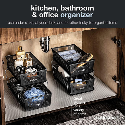 Madesmart 2-Tier Multi-Purpose Organizer, Slide-Out Storage with Handles and Dividers for Home and Bath (Pack of 1,