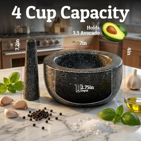 Set, 100% 4 Priority Chef Heavy Duty Large Mortar and Pestle Granite, Non Slip Base, Make Fresh Guacamole, Salsa
