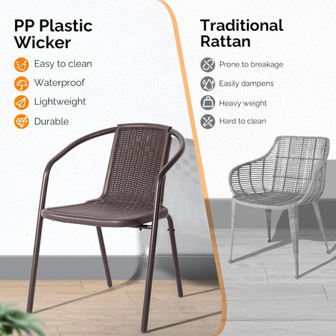 Set 1, VINGLI PE Rattan Outdoor Dining Chairs of Plastic Stackable Patio Chairs for Indoor, Porch, Restaurant, Garden