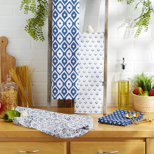 DII Tunisia Blue Market Tabletop and Kitchen Collection, Set of 4 Dishtowels, 18x28, Blue Market.