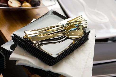 Plastic Cutlery Silverware - Extra Heavyweight Disposable Flatware, Full Size Plastic Spoons, 24 Pack