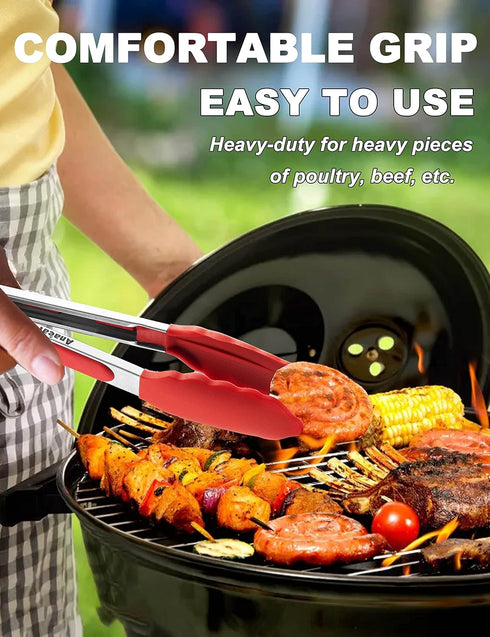 Anaeat Non-Stick Silicone Locking Tong Set of 3 - 7", 9" and 12" Kitchen Food Tongs with Non-Slip Tips, Heat Resistant