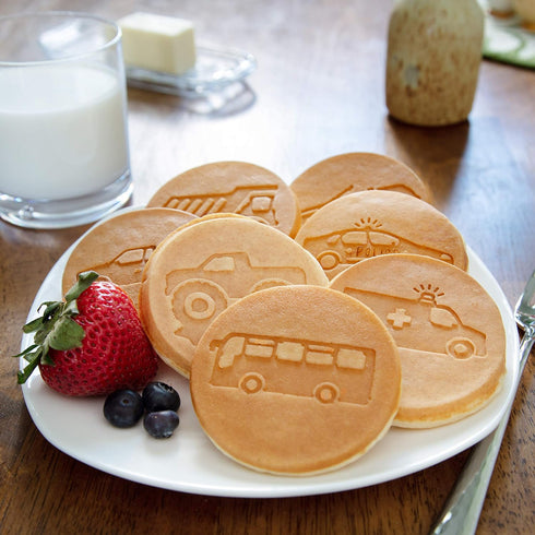 Car & Truck Mini Pancake Pan, Make 7 Unique Flapjack Cars, Nonstick Griddle for Breakfast Fun & Easy Cleanup