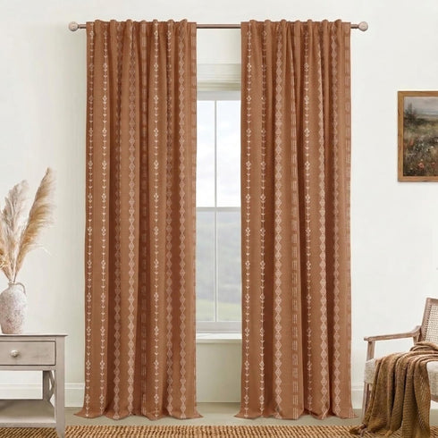 84 Inch Set 2 Terracotta Boho Blackout Curtains Long for Bedroom Living Room, Rust Burnt Orange Floral Decorative