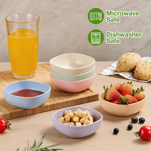6 Pack Wheat Straw Soy Sauce Dishes, 4.5 oz Small Dessert Bowls, Unbreakable Dipping Bowls